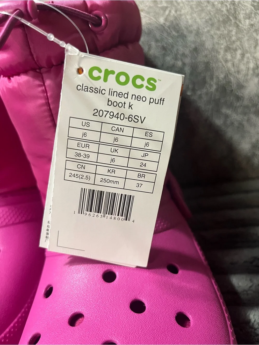 CROCS Kids' Magenta Puff Winter Clog Boot 6